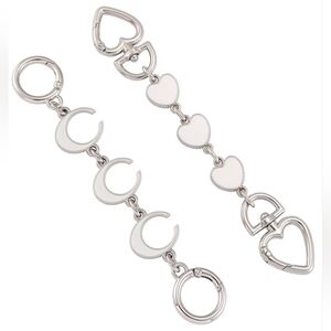2 Pcs White/Silver Chain Purse Strap Extenders (Hearts/Cs) New